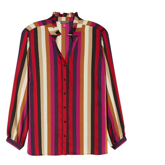Vince Camuto Mayfair Stripe Ruffle Neck Blouse - Picture 3 of 7